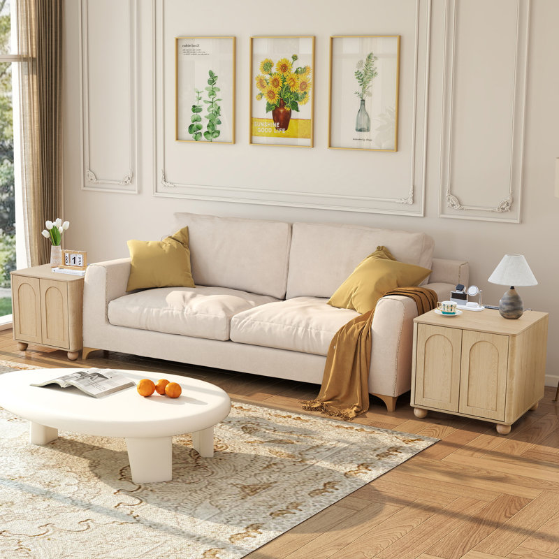 Table de bout avec rangement et station de charge, Naturel