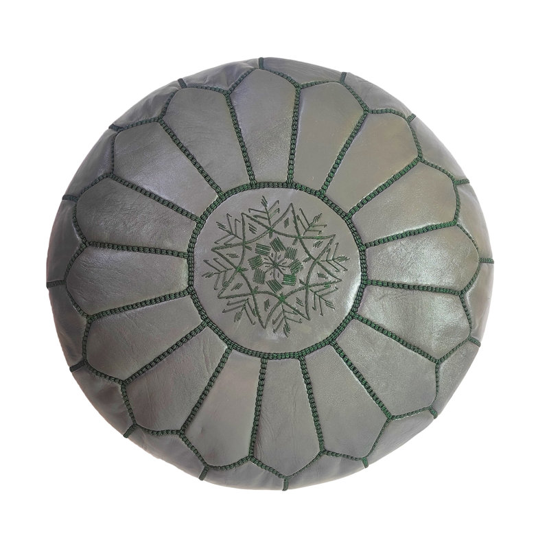 Burmaster Upholstered Pouf, Gray Green Genuine Leather