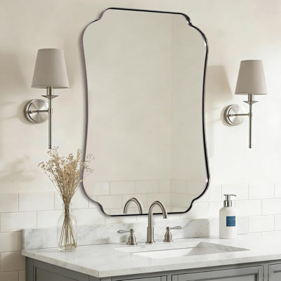 Contemporary Concave Edge Scalloped Bathroom Vanity Mirror | Stainless Steel Frame