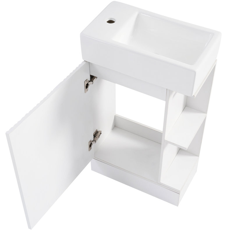 Meuble-lavabo moderne en céramique avec meuble-lavabo et armoire de rangement gris 18,6 po Macaire, Blanc