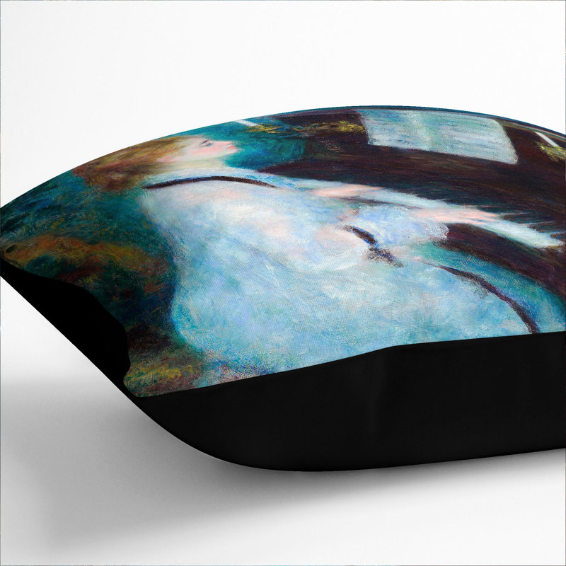 Woman At The Piano Square Throw Cushion, Black, 40cm H x 40cm W x 15cm D