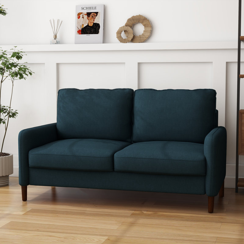 Hollymead 141Cm Recessed Arms Loveseat, Navy Blue