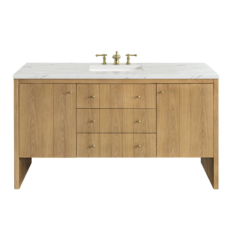 Hudson 60'' W Single Vanity, Ethereal Noctis, 8" Widespread, Light Natural Oak