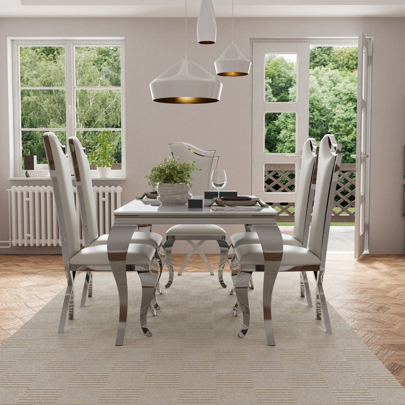 White Leather Upholstered Dining Room Chairs