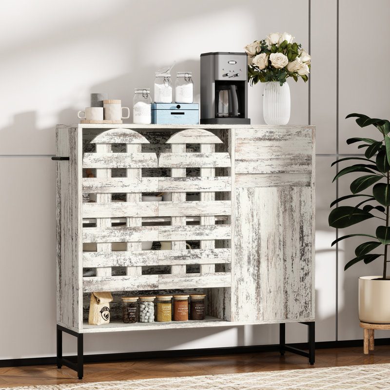 Armoire de rangement rustique de 44,3 po pour chambre à coucher, salon - console de bar avec tiroir et portes, finition blanche patinée, rangement rétro, cuisine de buffet, utilisation à long terme dans le couloir