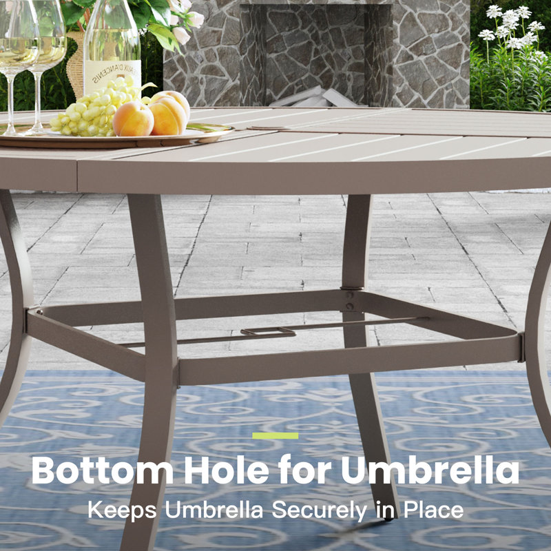 53.1" Round Outdoor Patio Dining Table, Beige