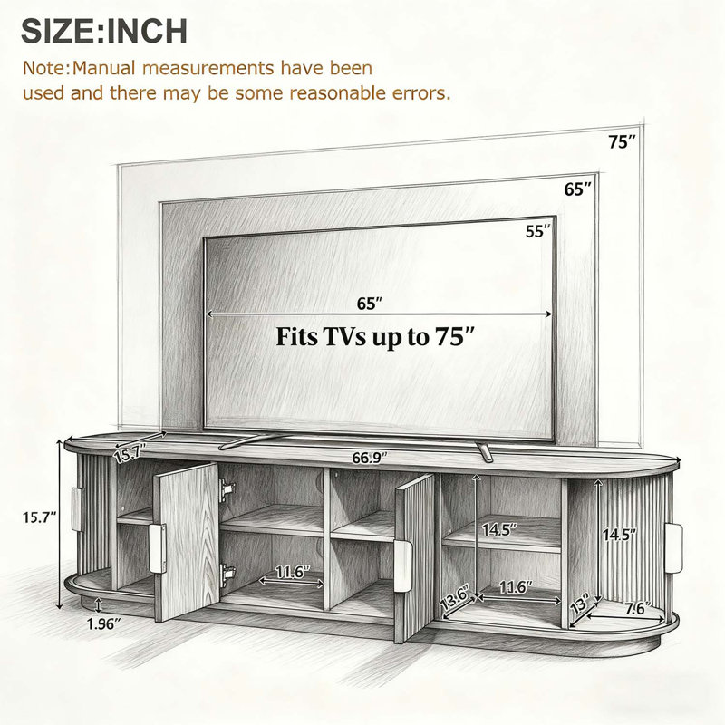 Console média cannelée avec rangement réglable, Walnut