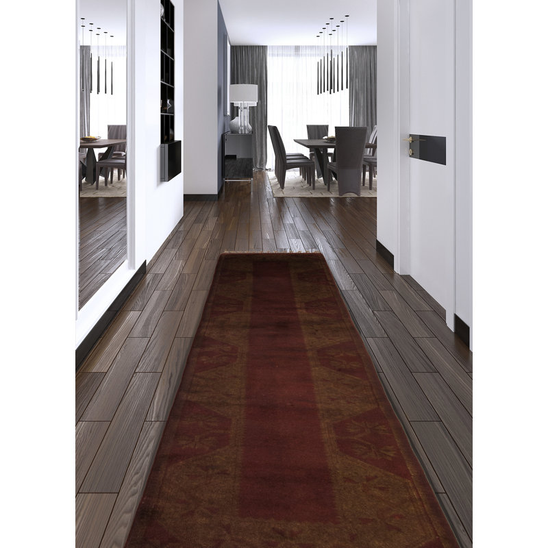 Tapis brun transitionnel noué à la main de conception unique 2 pi 6 po x 9 pi 0 po