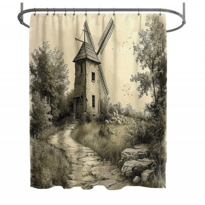 Windmill Landscape Bathroom Shower Curtain