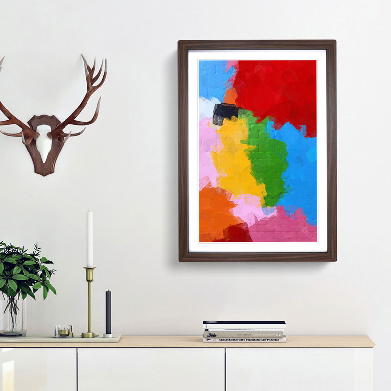 Blocks of Colour in Abstract - Picture Frame Painting Print, 65cm H x 48cm W x 2cm D, Walnut Framed