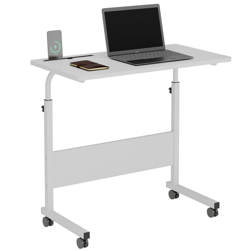 White Adjustable Height Standing Desk with Wheels and MDF Top