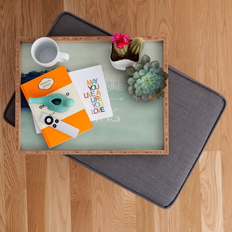 Leah Flores Wood Tray, 1.75" H x 18" W x 14" D
