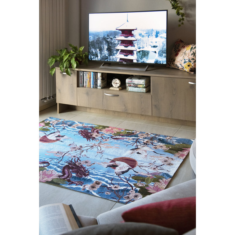 Fuji Rectangle 110 cm x 165 cm Floral Washable Area Rug