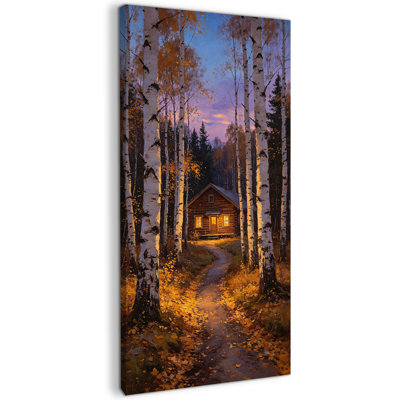 Large Vertical Birch Tree Canvas Wall Art - Autumn Cabin Painting, Aspen Tree Picture Wall Decor for Living Room, Bedroom, Office, Nature Artwork Print, Gallery-Style Canvas, 24×47 Inches