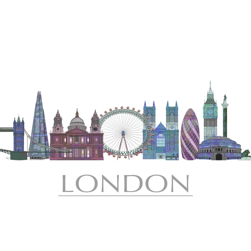 London Skyline, bâtiments colorés, L 36 po x H 24 po x P 1,25 po