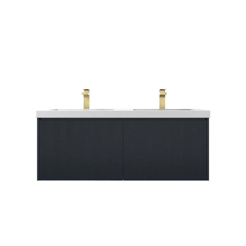 Ensemble de meuble-lavabo double mural 48 po avec lavabo en acrylique Annalisse - devant cannelé, tiroirs à fermeture en douceur
