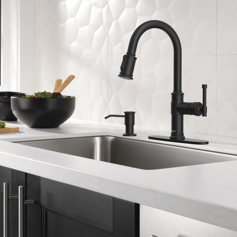 Stainless Steel Kitchen Sink Faucet With Pull-Down Sprayer, Single Handle 1 Hole High Arc 360° Rotating Kitchen Faucet With Soap Dispenser