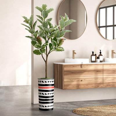 Artificial Tree Striped Planter Fake Rubber Silk Tree (Plant Pot Plus Tree)