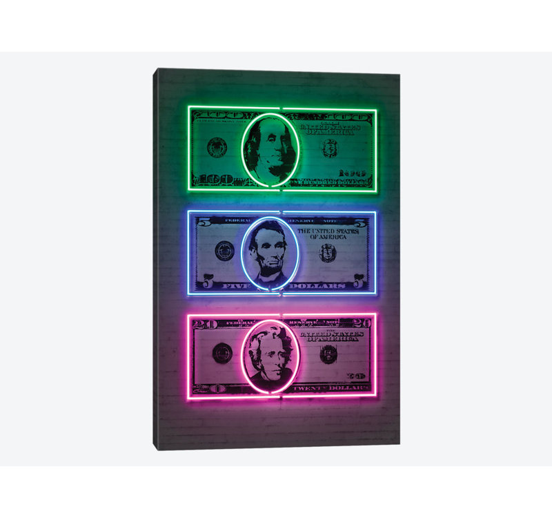 «Dollars», impression sur toile, H 40 po x l 26 po x P 1,5 po, Toile tendue, Pas de tapis