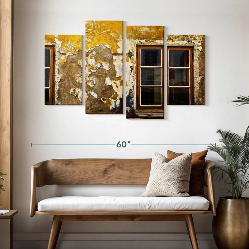 Lilie fenêtre jaune mur craquelé, H 32 po x l 52 po