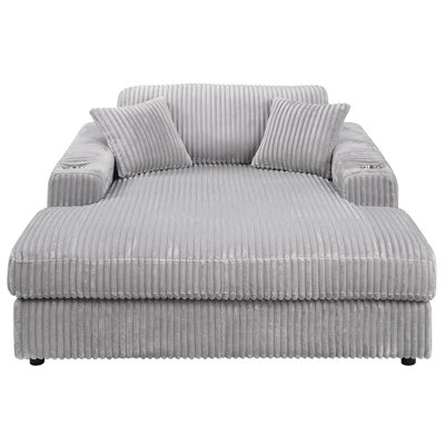 Chaise longue Hilde avec 2 coussins, velours côtelé gris clair