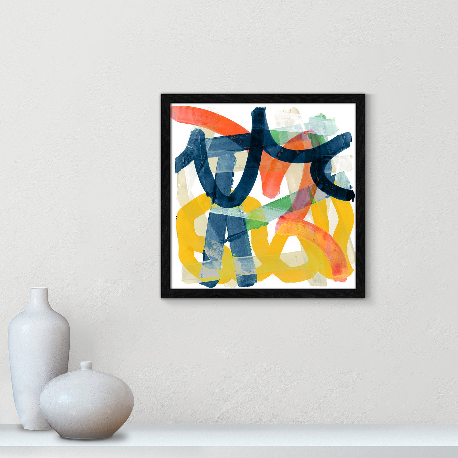 Shuffling by Cartissi - Picture Frame Painting, Black Framed, 17" H x 17" W x 0.75" D