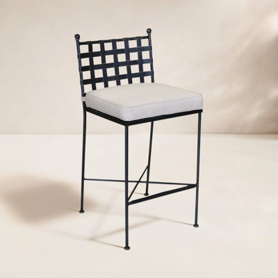 Lucier 44.02'' Wrought Iron Outdoor Bar Stool with Cushion