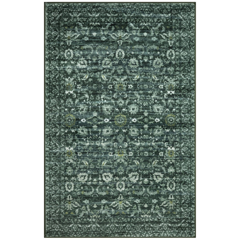 Tapis vert antidérapant lavable à la machine, Rectangle 5 pi x 7 pi, Dark Green