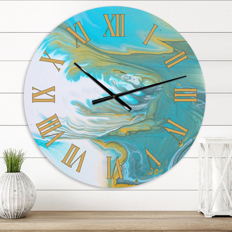 Paysage de marbre en blanc, bleu et or - horloge murale moderne, Petit