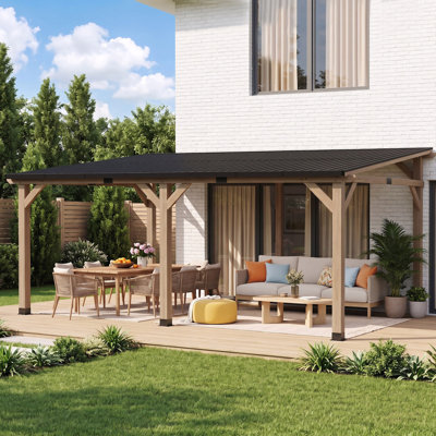 Pavillon de jardin rectangulaire en bois massif 12 pi x 20 pi avec toit en acier à toit rigide