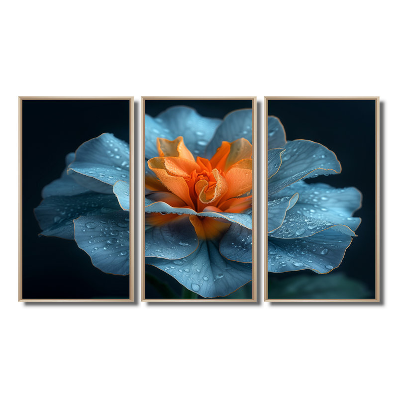 Ensemble de décorations murales délicates orange et bleu, Toile naturelle avec cadre flottant, H 40 po x l 60 po x P 1 po