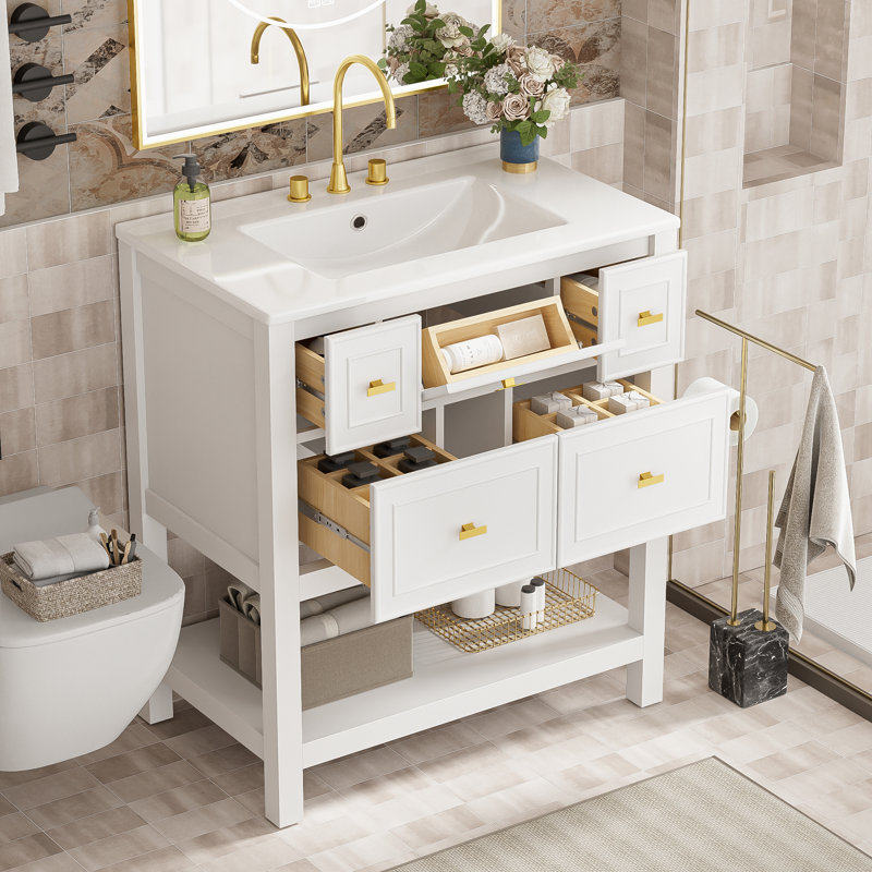 Meuble-lavabo 30 po avec lavabo en céramique, Blanc