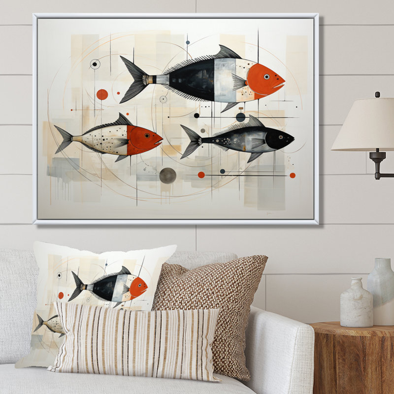 " Fishing Minimalist Marine ", 12" H x 20" W x 1" D, White Floater Framed