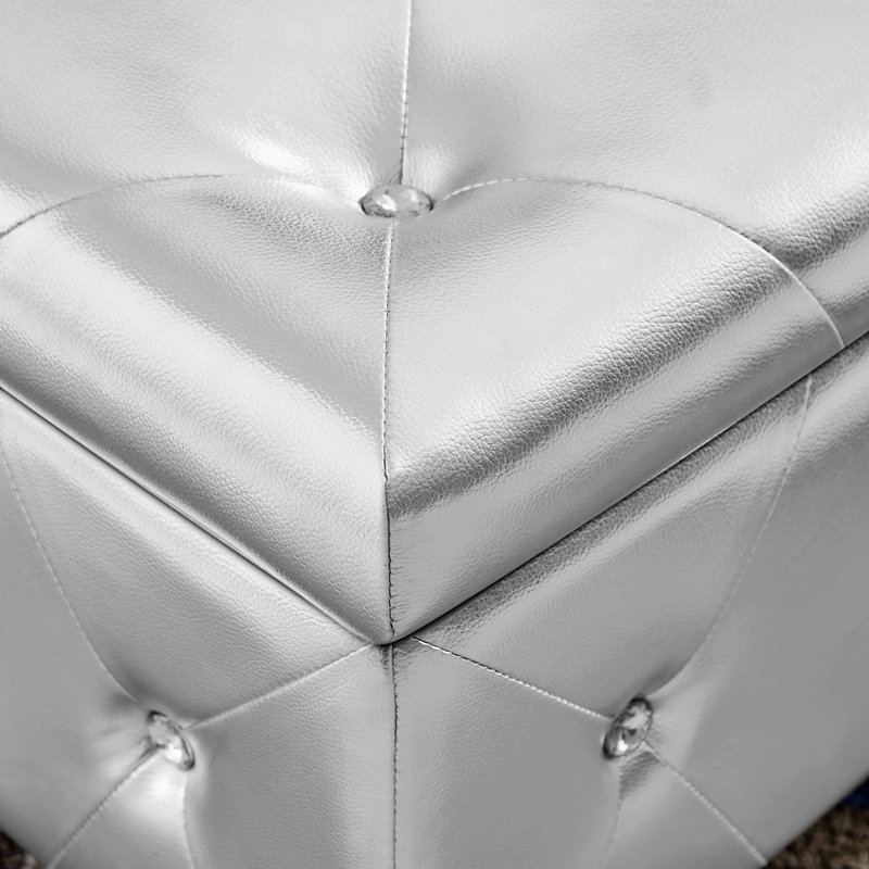 Silver PU Upholstered Storage Bench with Padded Seat