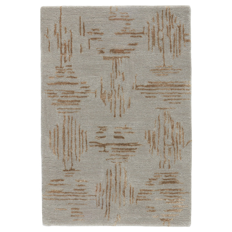 Tapis gris / doré en laine touffeté à la main à motif abstrait Kneeland, Rectangle 2 pi x 3 pi
