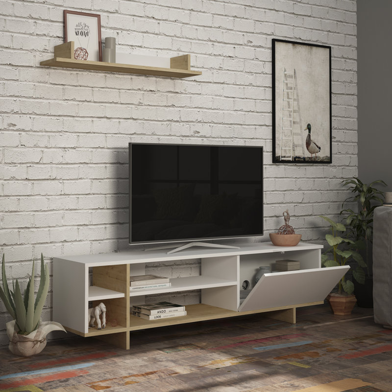 TV Stand for TVs up to 78", White/Oak