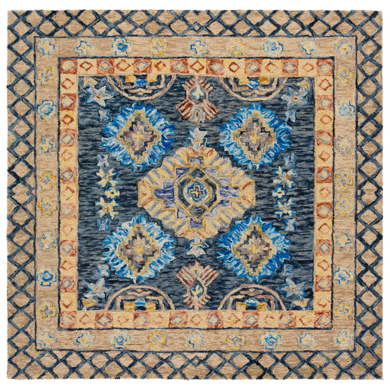 Hand Tufted Wool;Cotton Geometric Rug, Square 6'