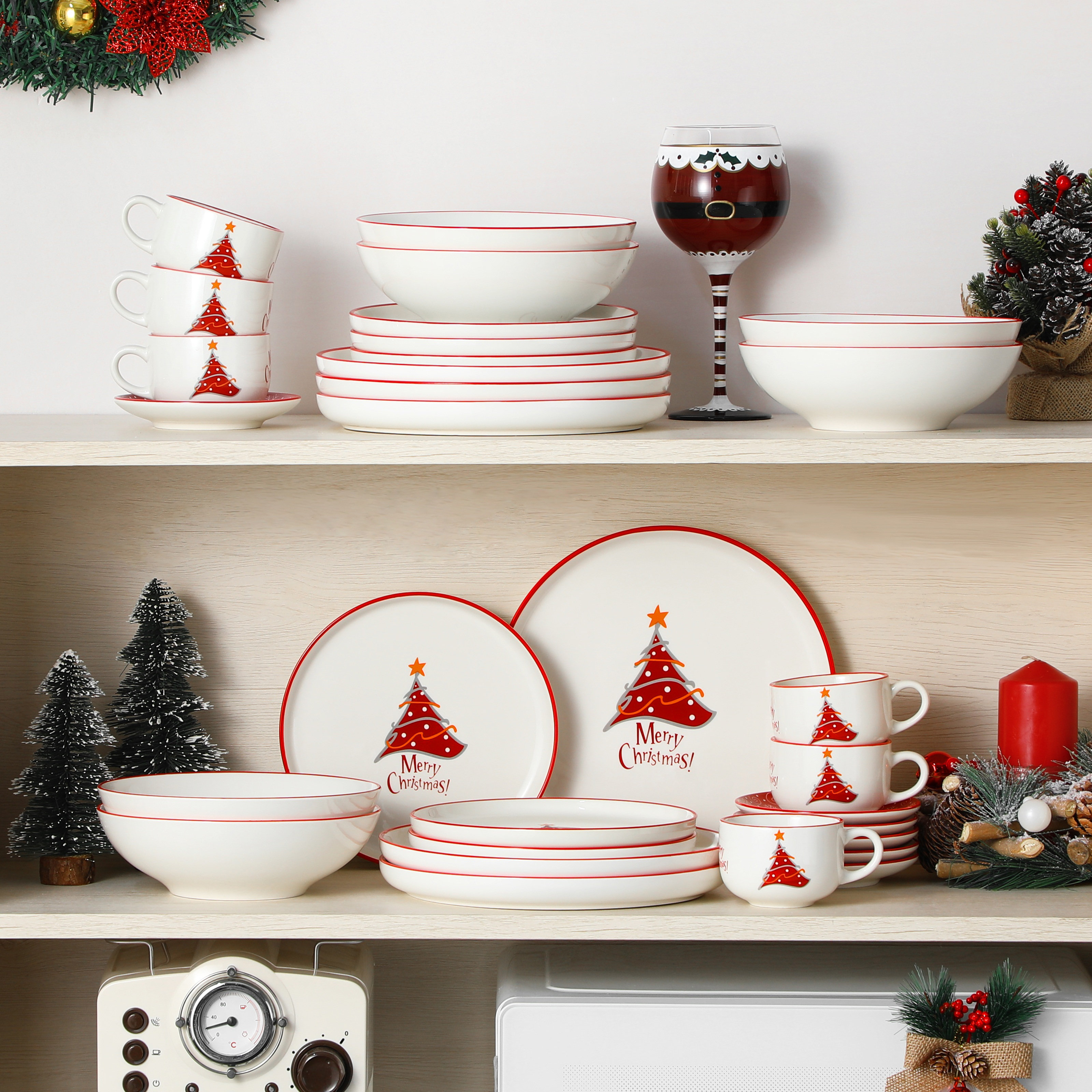 Complete Dinnerware Set MALACASA Christmastree 30-Piece Complete Dinnerware Set For 6 People ...