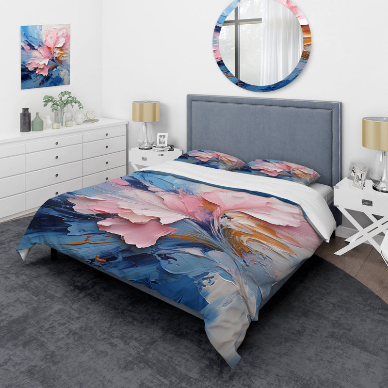 Ensemble de housse de couette à encre liquide rose et mauve II, Housse de couette pour très grand lit et 2 très 