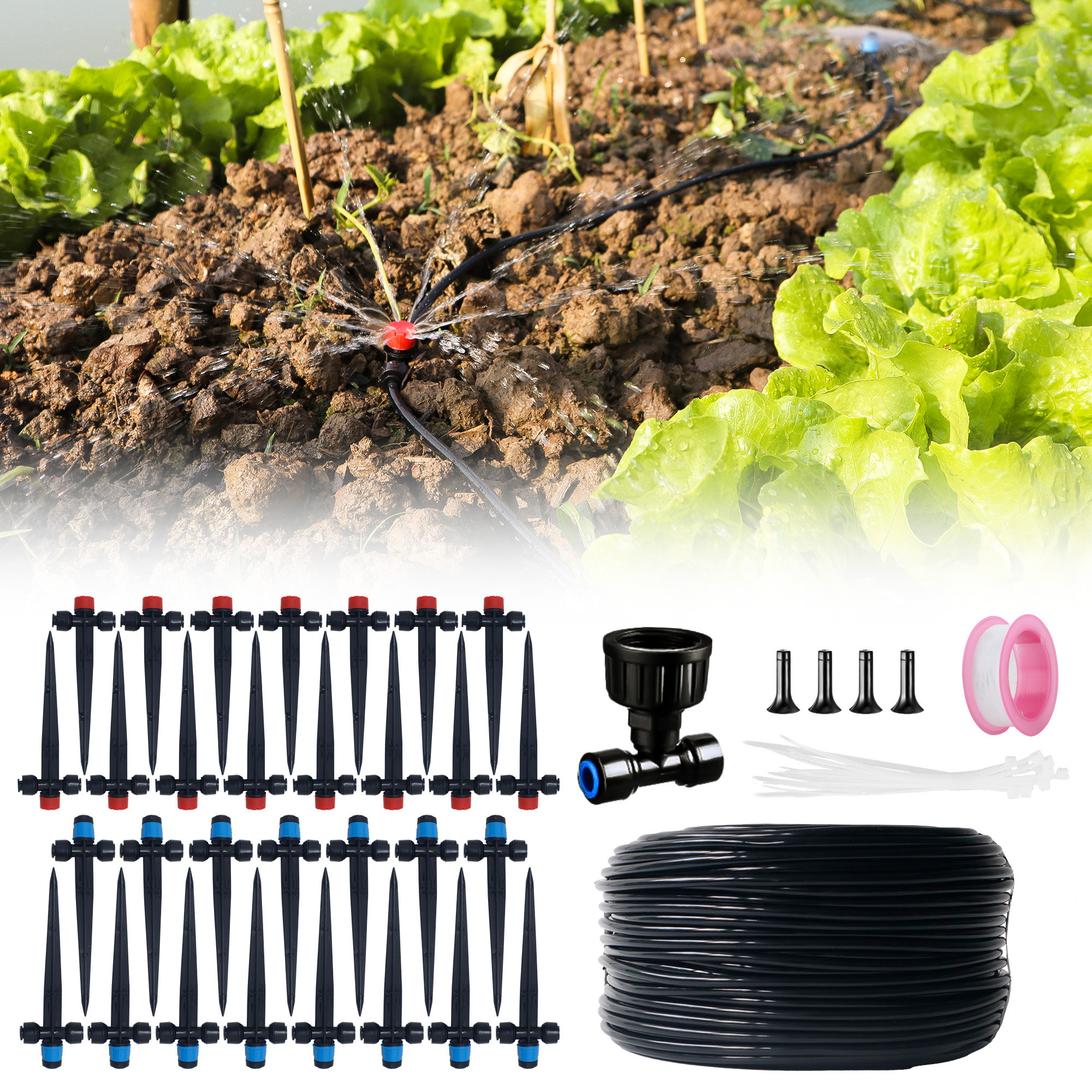 CJGQ Drip Irrigation System For Garden, 98 Ft Garden Watering System ...