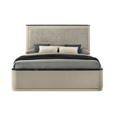 Travonte Grey Linen & Beige Queen Bed