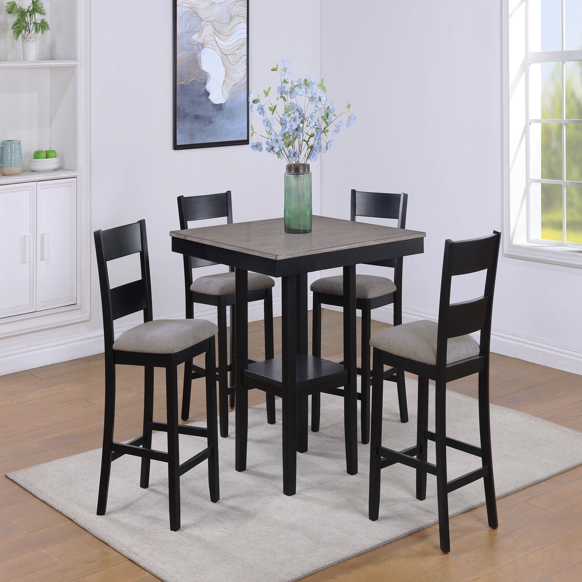 August Grove® Rustic Farmhouse Style 5-Pc Counter Height Dining Set ...