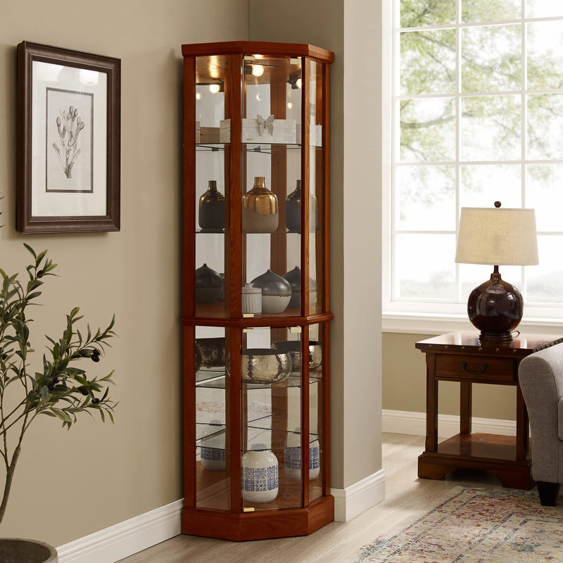 Vitrine ajustable en verre avec miroir, Chêne