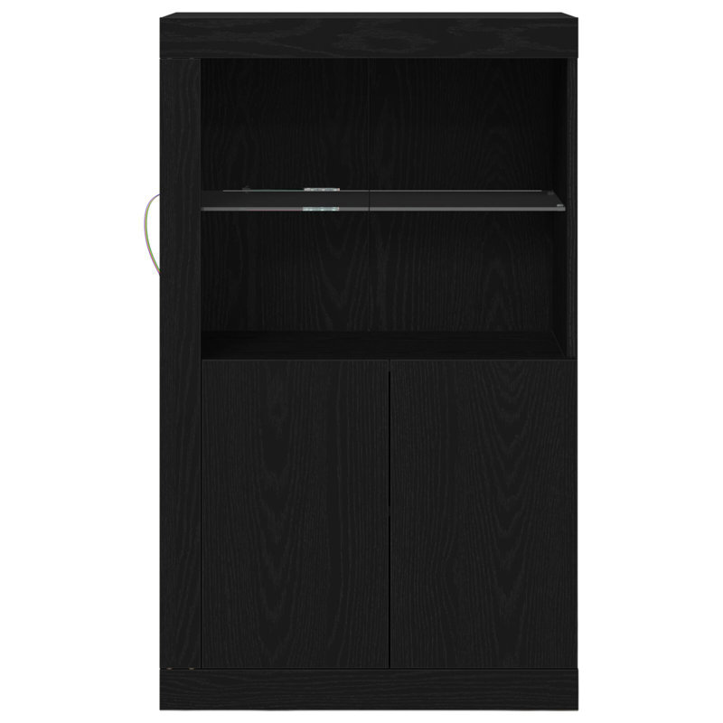 Side Cabinet with LED Lights Storage Sideboard Cupboard Engineered Wood, Black Oak