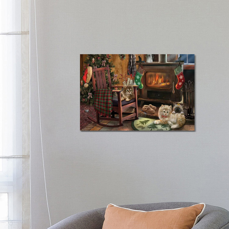 «Fireside Kitties» par Giordano Studios - impression sur toile tendue, H 18 po x l 26 po x P 1,5 po