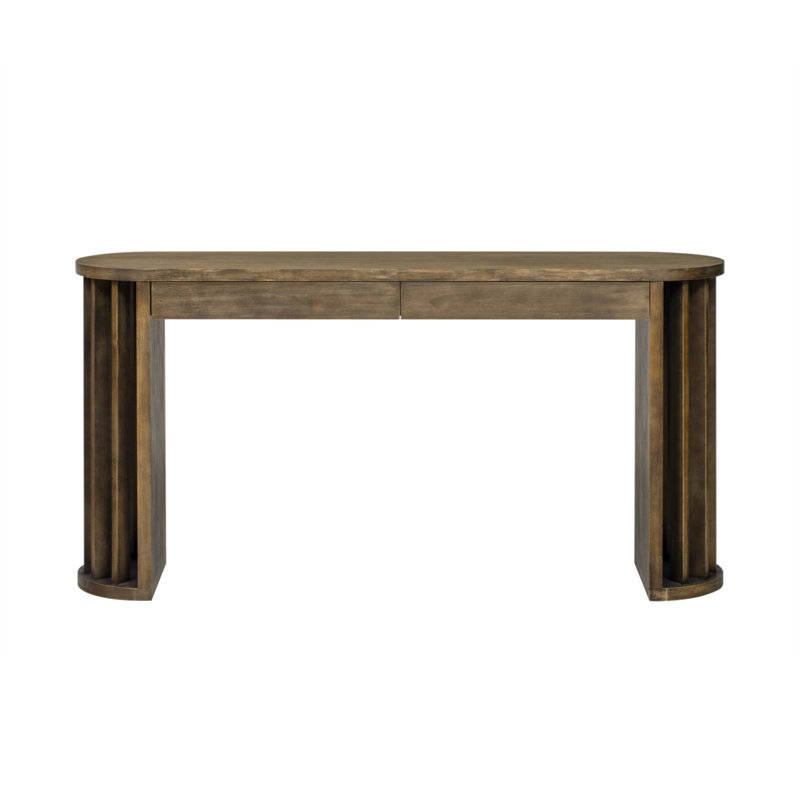 U_Style 59-Inch Long Console Table,Oak Veneer Sofa Table,Curved And Straight Line Design,Behind The Couch, Farmhouse Entryway Table For Entrance, Hallway, Living Room (Natural)