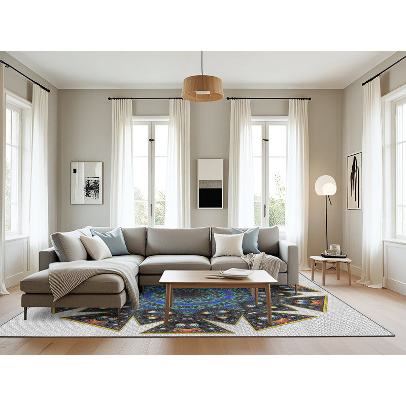 Tapis bleu/noir/gris à tisser électrique, Rectangle 8 pi x 12 pi