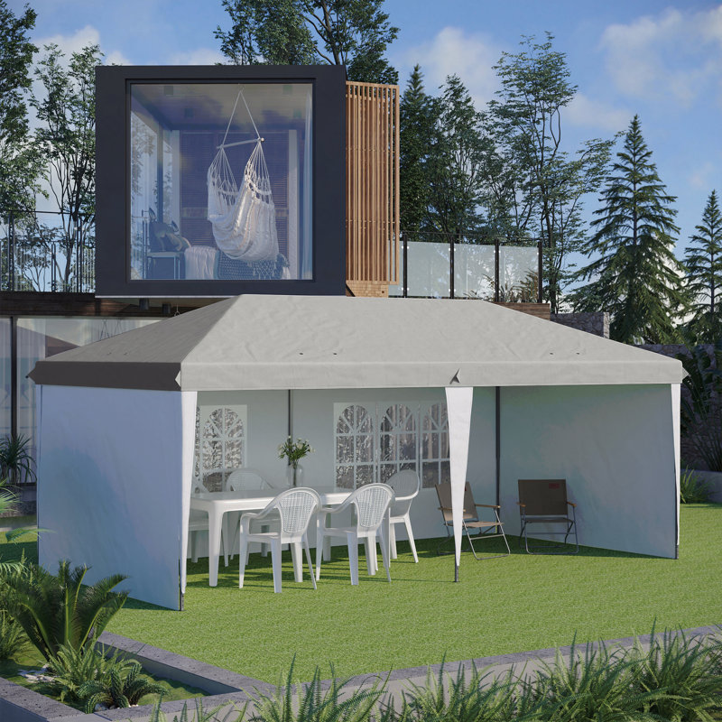 Pavillon de jardin escamotable 10X20FT, paroi latérale pour l'extérieur avec sac de transport (blanc)