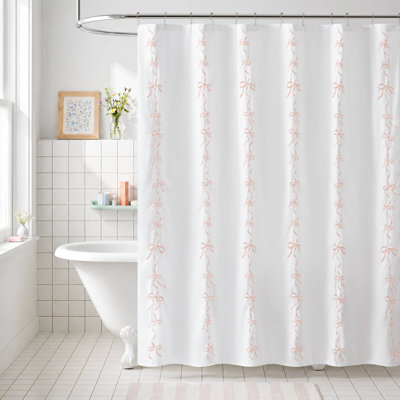 -Piece Pink and White Shower Curtains Set, 72 x 72 Inch Polyester Bow Style