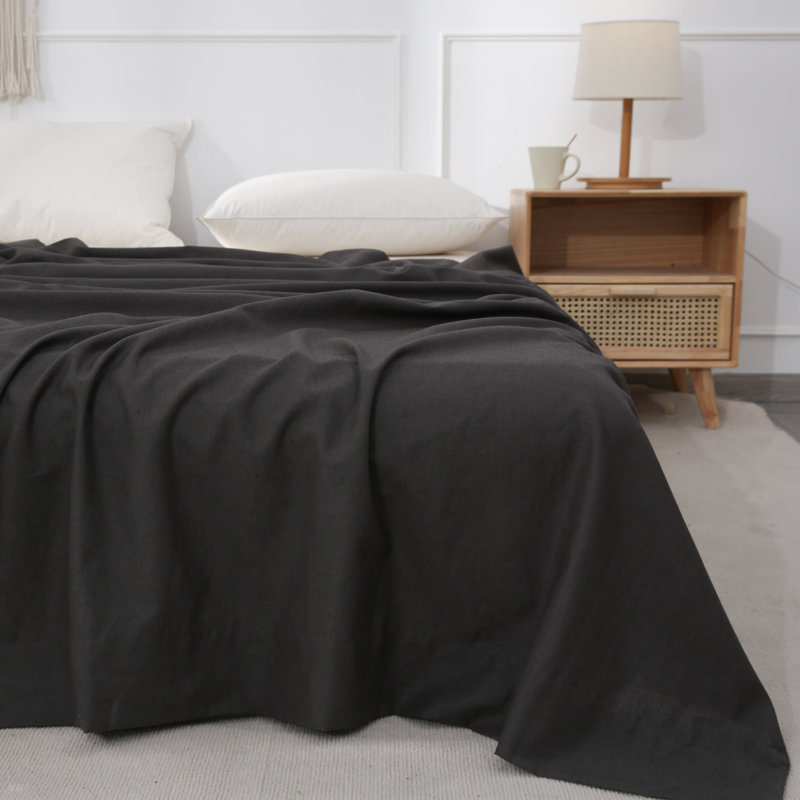 Linen Cotton Flat Sheet(Dark Grey,King), Dark Grey, King